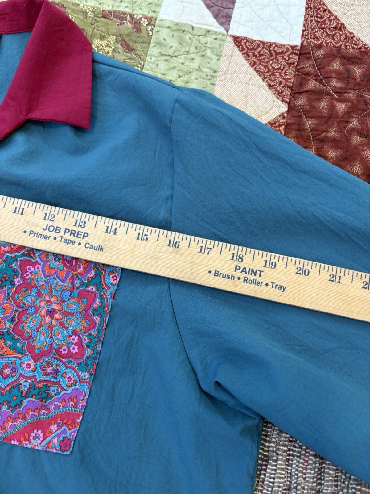 vintage Silver Threads Ltd. button-up shirt vibrant teal and paisley pattern