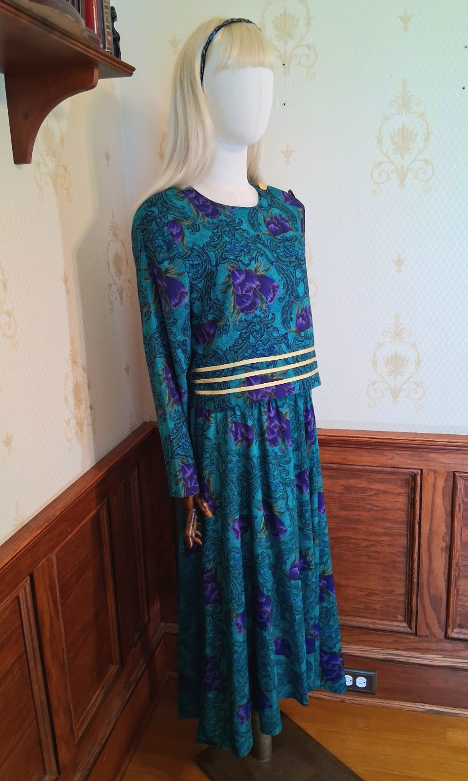 Vintage 1980s JJ Nicole Jewel Tone 2-Piece Puff Sleeve Mob Wife Secretary Dress