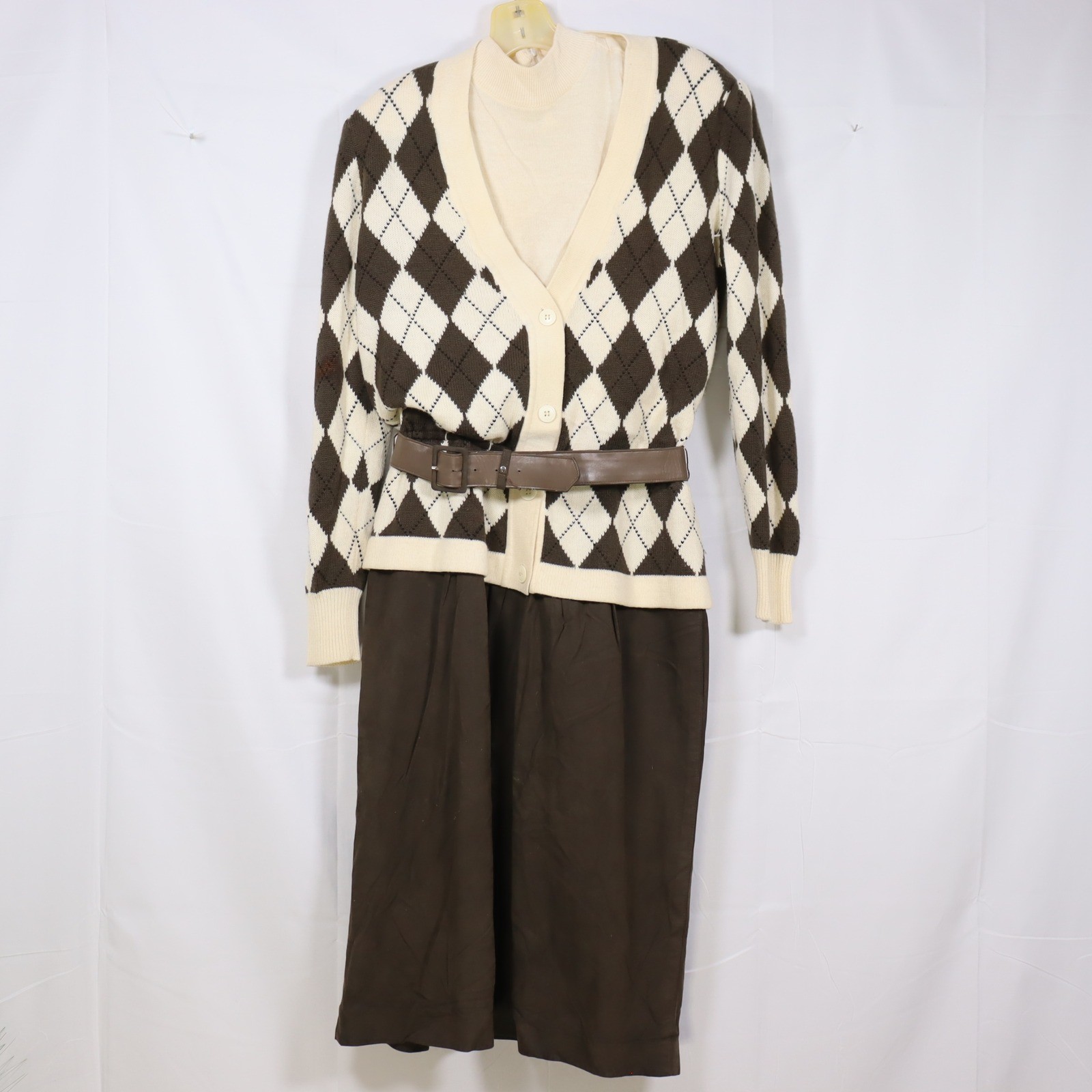 Ciao Ltd. Argyle Skirt Set 10 Brown Womens Vintage Preppy Academic