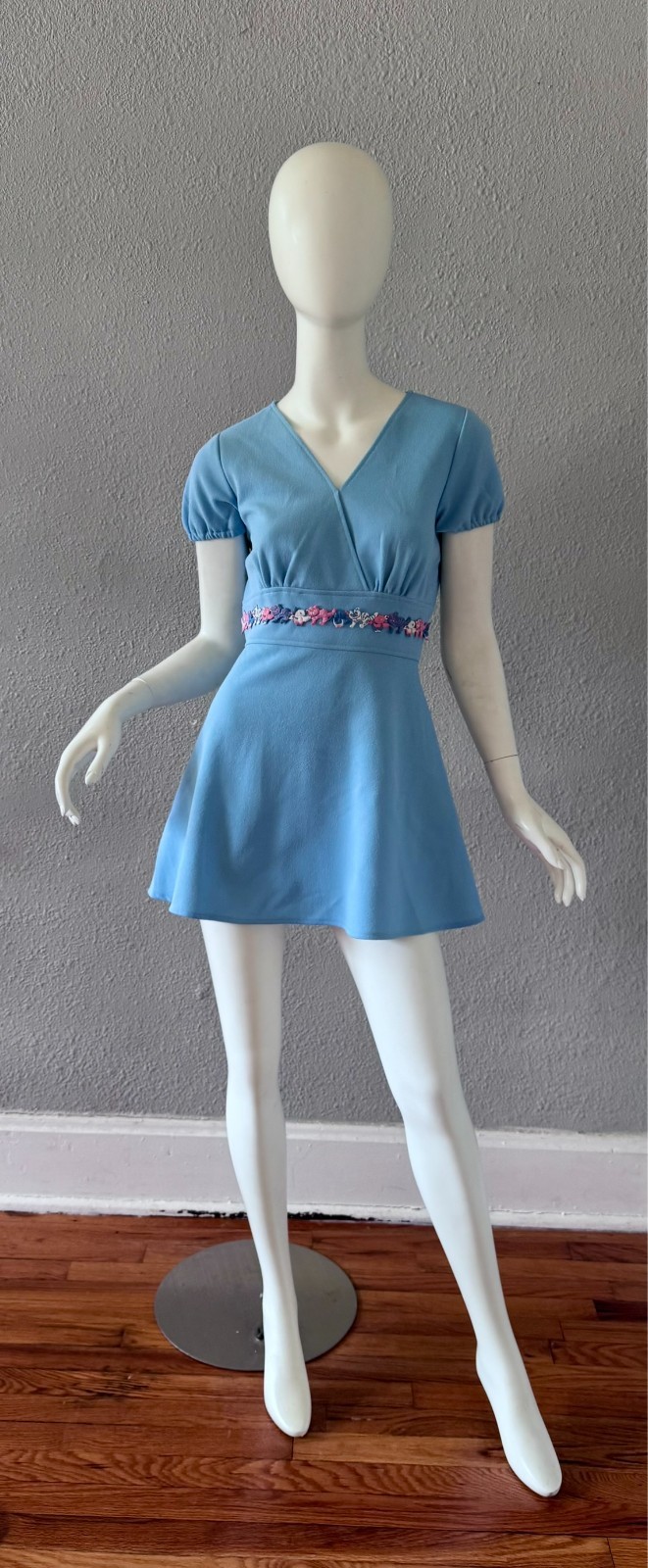 Vintage 60s Blue Mod Go-Go Babydoll Micro Mini Dress M