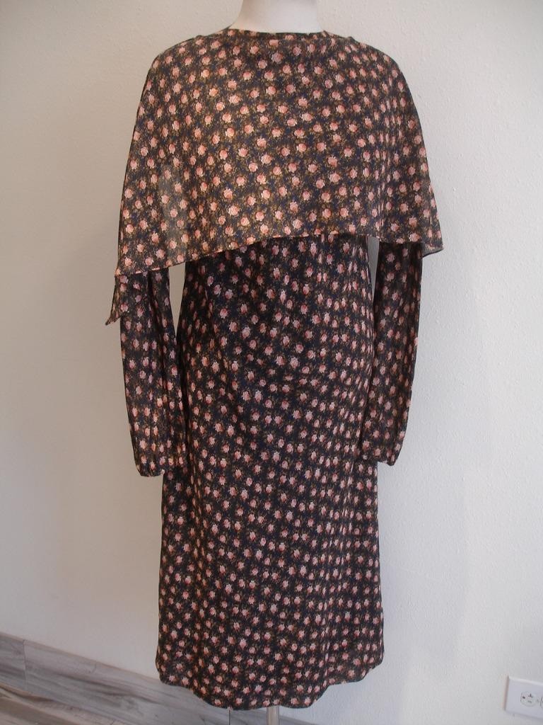 Women’s M L 10 Vtg 1960’s Pauline Trigere Long Sleeve Floral House Dress Scarf
