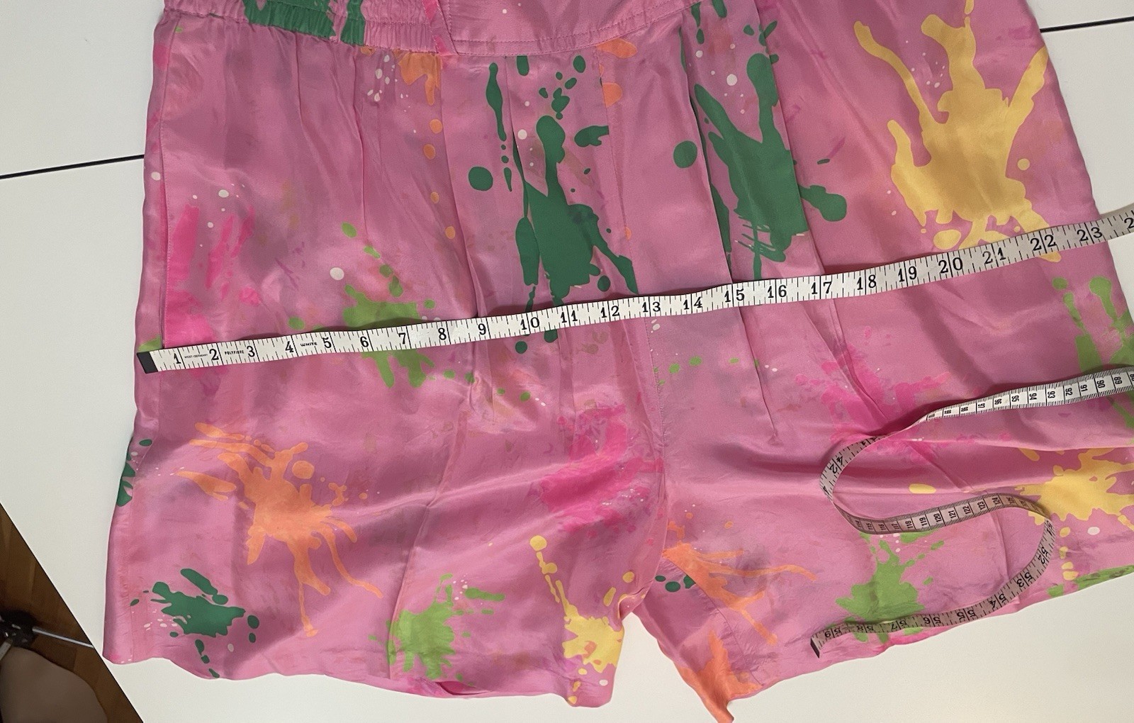 VTG 1980s 1990s High Waist Baggy Bermuda Paint Splatter Silk Short Tank Top Set
