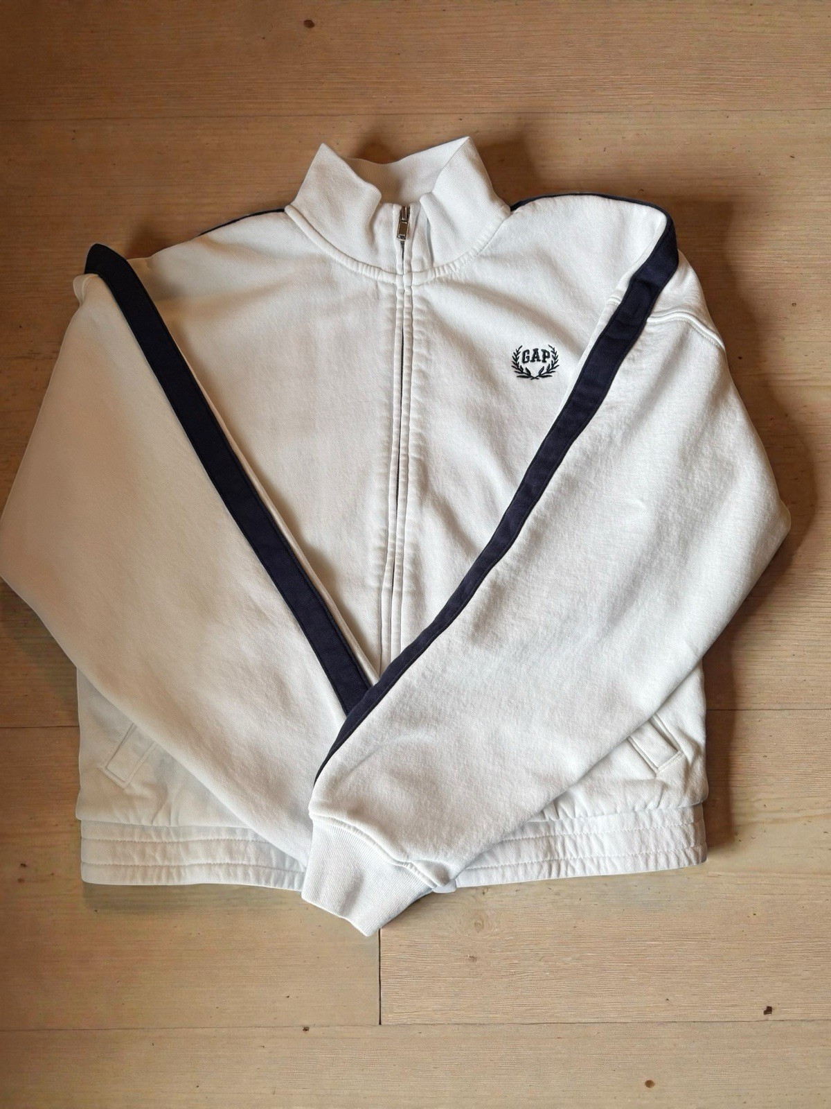 Vintage Gap Soft Track Jacket Size S White Blue Y2K Full Zip Pockets Logo