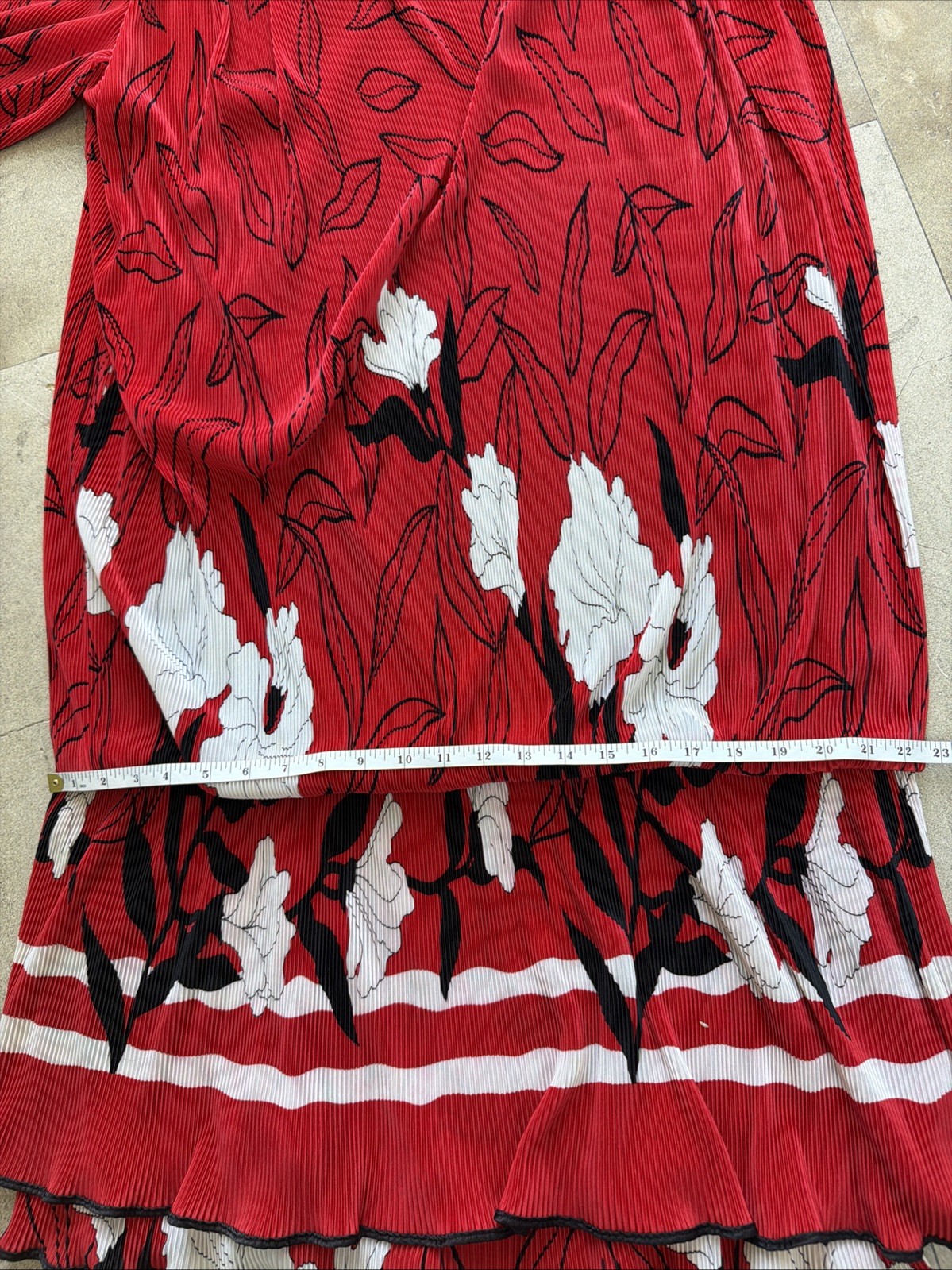 Vintage 80s Virginie Paris Red Floral Pleated Drop Waist Dress (Made In France)