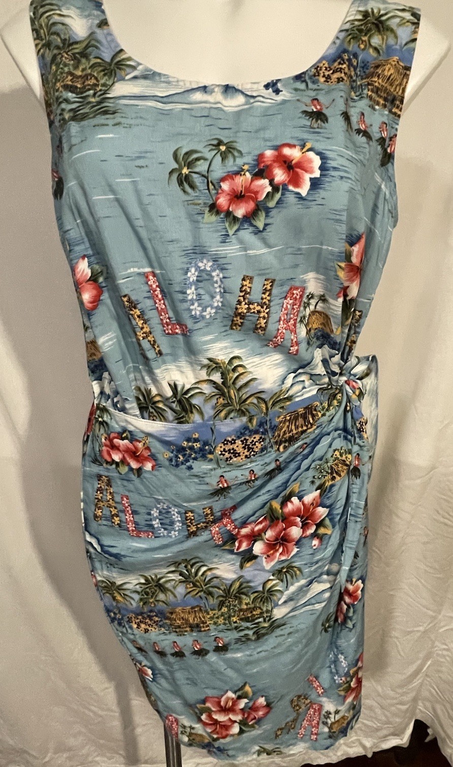 Vtg Hawaiian Orginal Faux Wrap Sleeveless Summer Dress M Vacation Cruise Beach