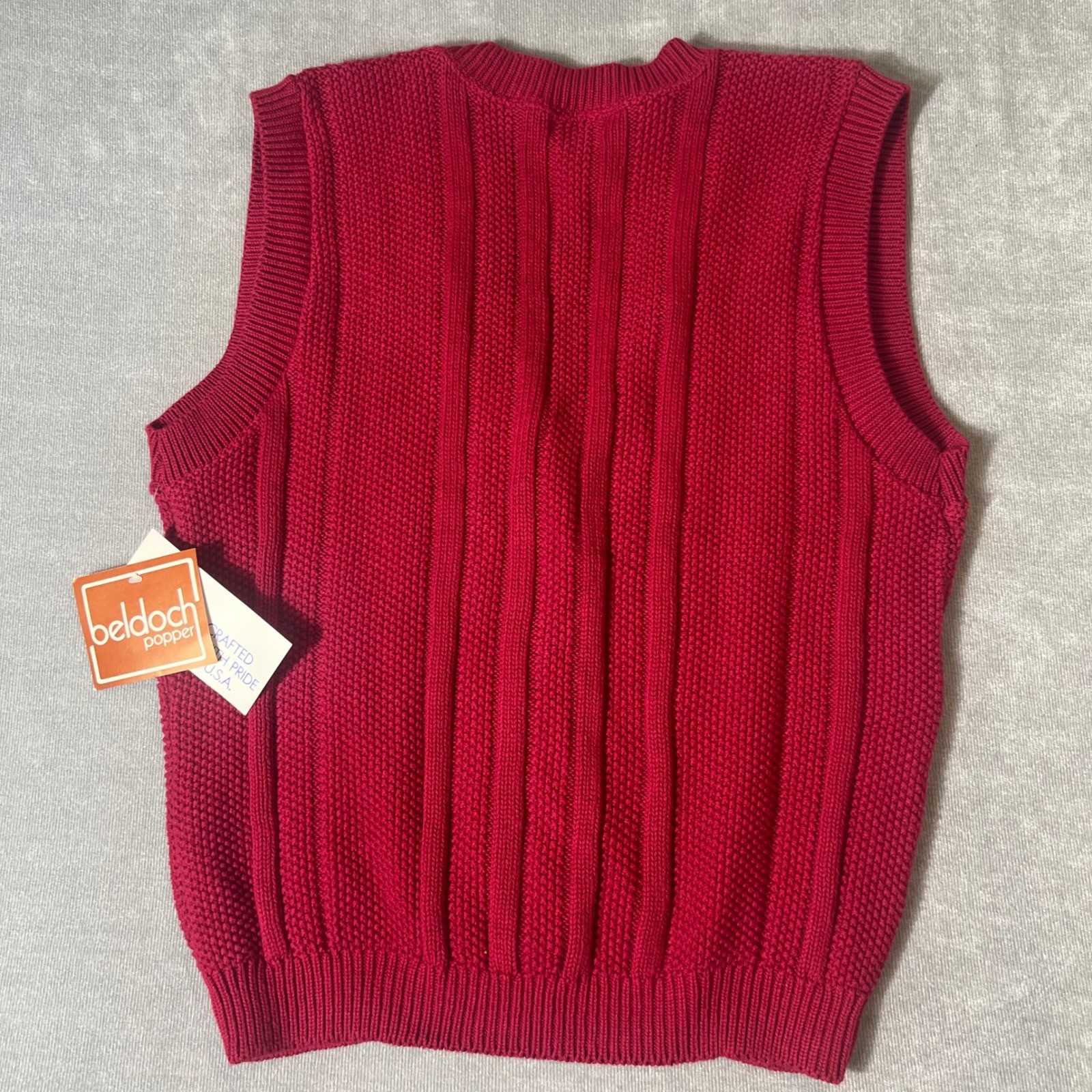 Vintage Beldoch Popper Red Cable Knit Button Front Sweater Vest Large 8 NWT