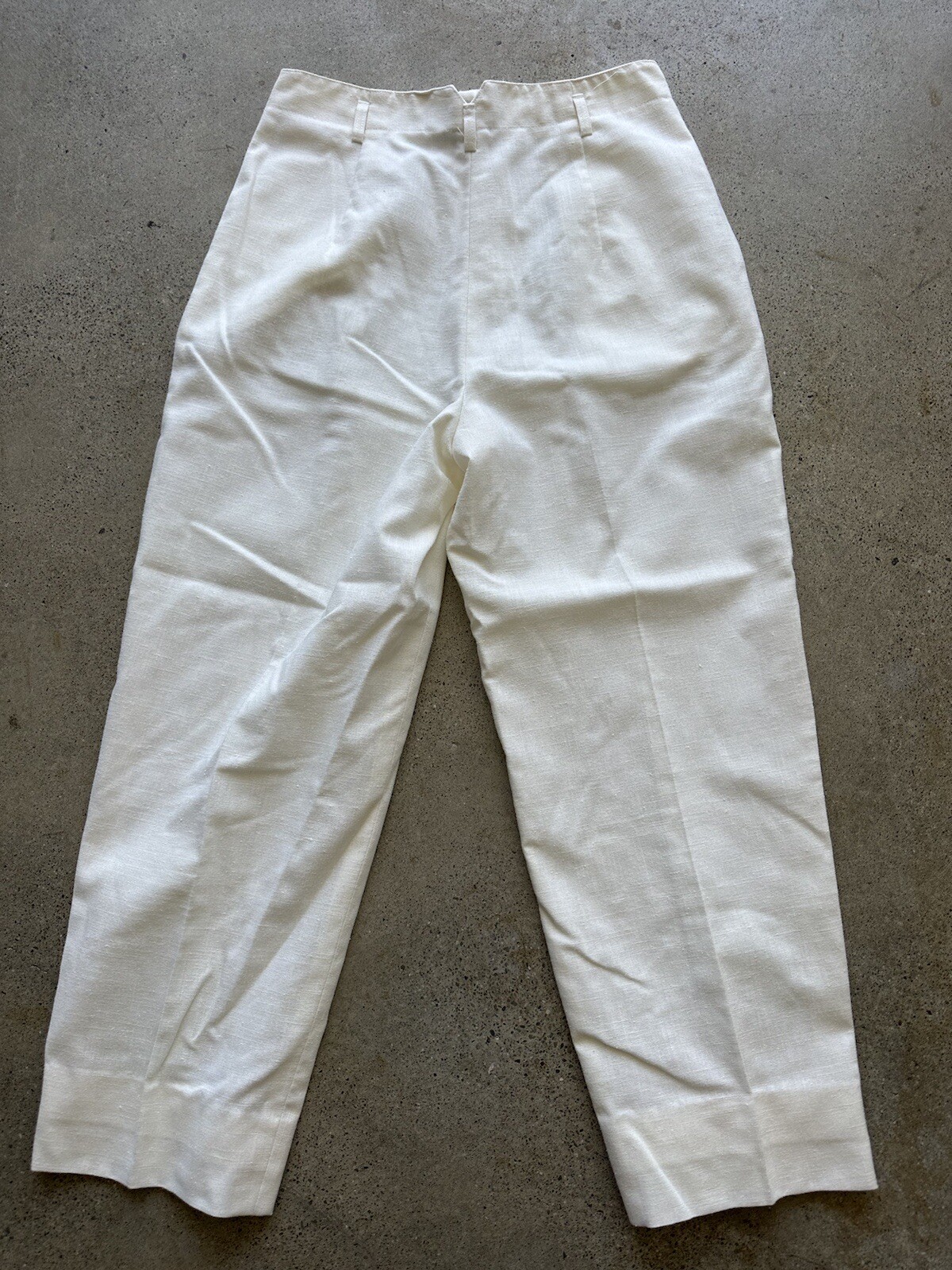 Vintage 70s Panther White Pleated Polyester Rayon & Flax Pants Sz 14 Union Made