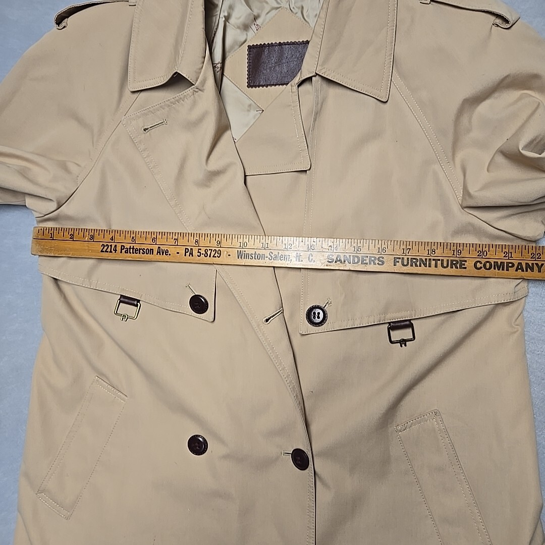 VTG Etienne Aigner Long Khaki Trench Coat 12 Leather Accent Neutral