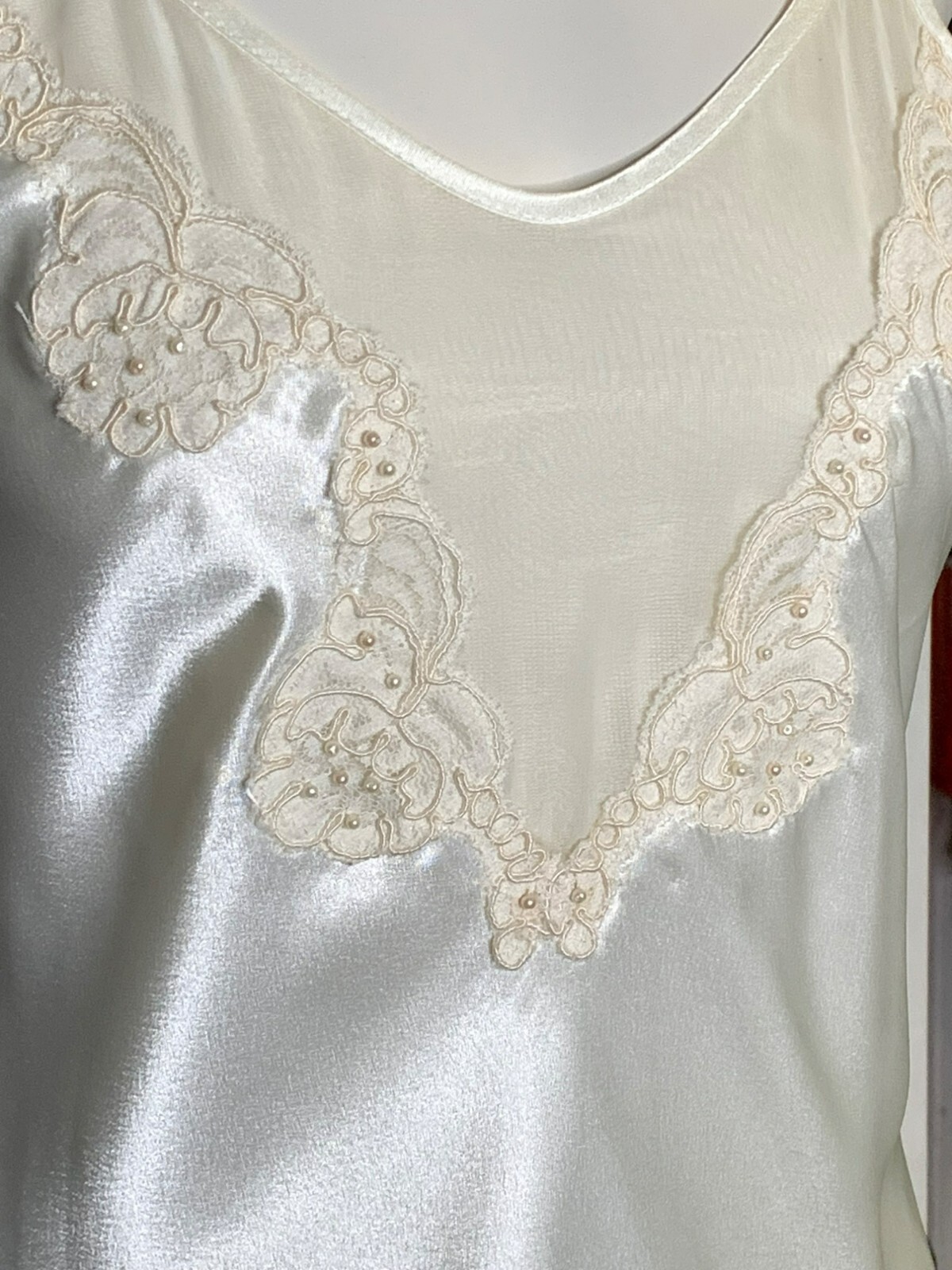 VTG Victoria’s Secret Gold Label Satin Lace Slip Dress S Ivory Chiffon Nightgown