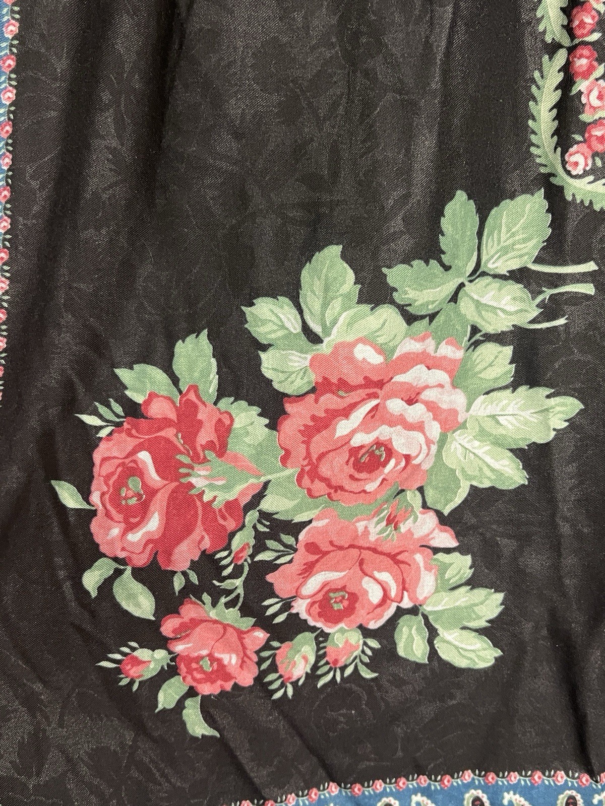 VTG Black Pink Rose Floral Paisley Print European Folk Cottage Core Boho Skirt M
