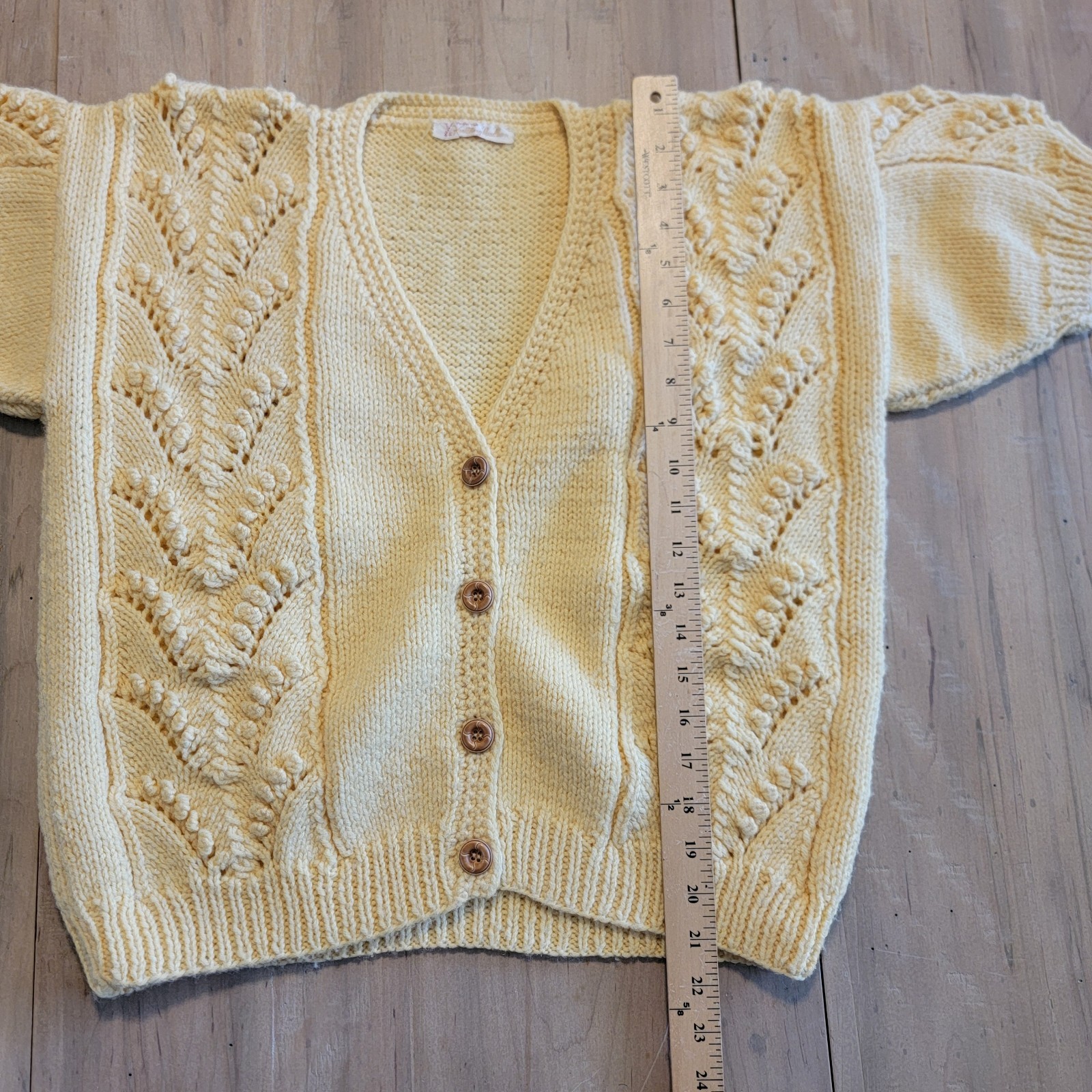 Vintage Hand Knit Wool Cardigan Sweater Cable Knit Beautiful Buttons Sz M / L