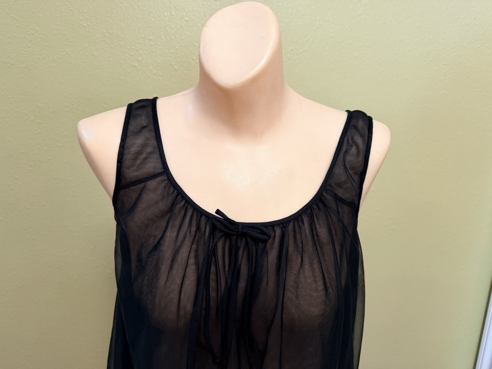 Vintage Lisette Nylon Sheer Chiffon See Thru Lingerie Black Nightie Nightgown S