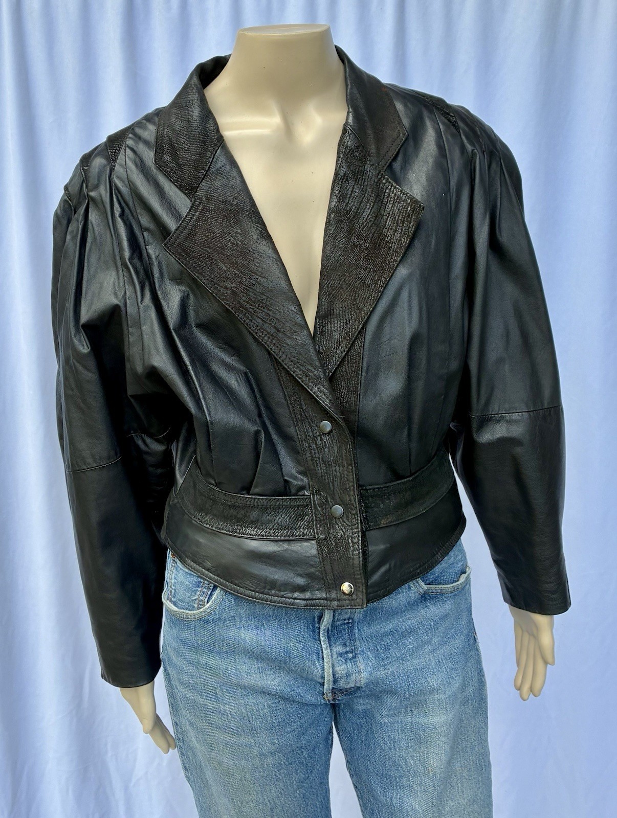 Vintage 80’s G-III Leather Fashions Black Leather Jacket Shoulder Pads Size M