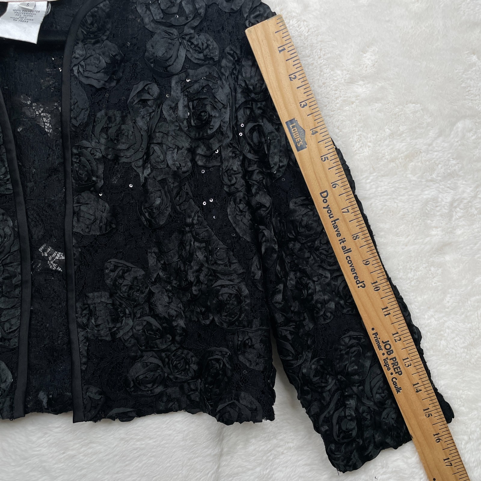 Vtg Y2K Jeanne Alexander Bolero Jacket Womens Small Black Rosettes Dark Romantic