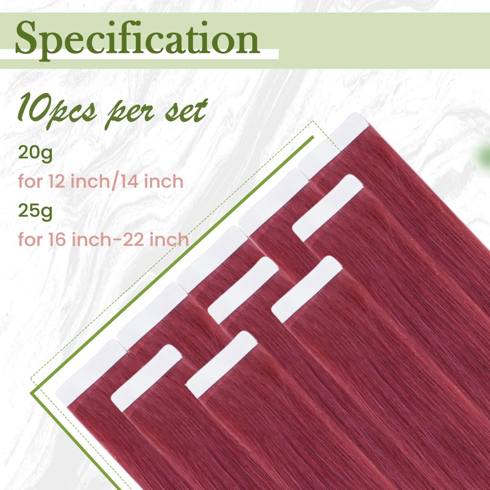 RUNATURE Burgundy Tape in Human Hair Extensions Remy Seamless Skin Weft