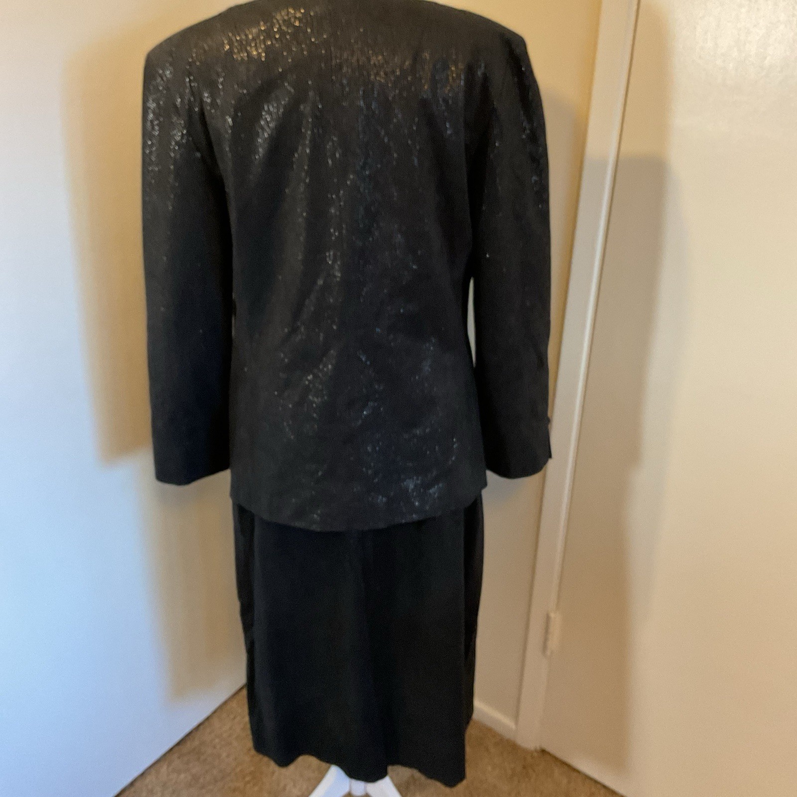 Vintage 80s Count Romi Ultra Suede Black Suit / Pencil Skirt Set Size 14
