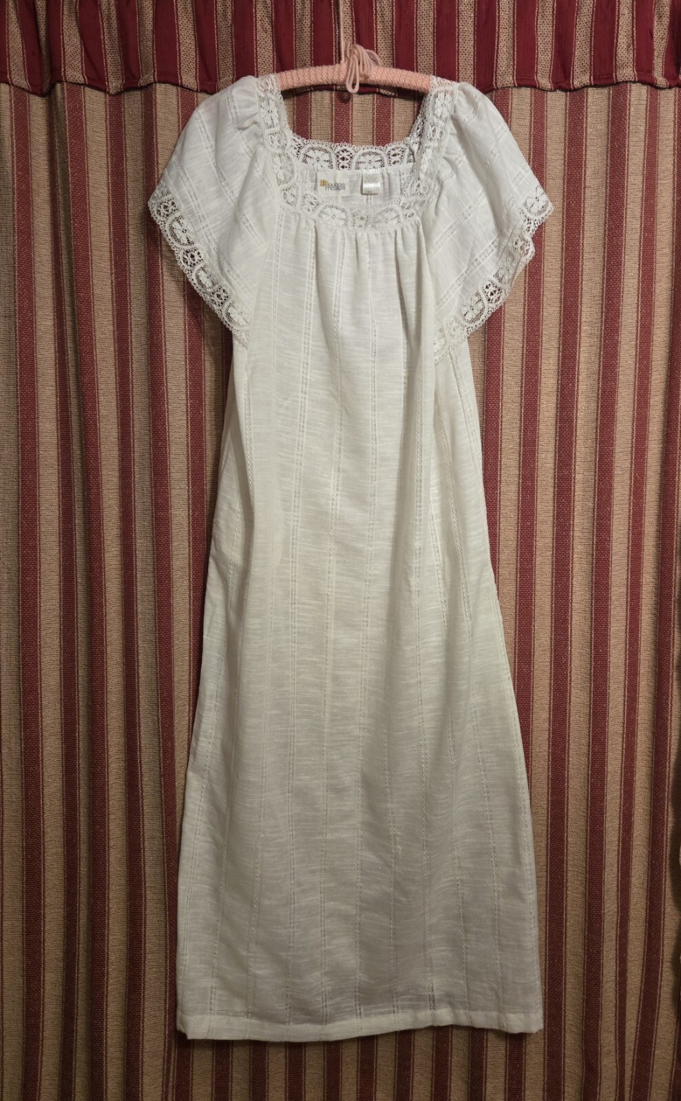 Vintage White Long Tunic Lounge Muumuu House Dress NWT Small Linen Look