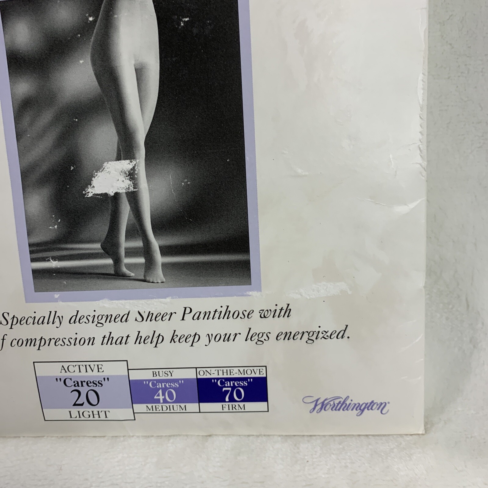 Vtg Worthington Extra Sheer Caress Queen Short White Active 20 Light Pantyhose
