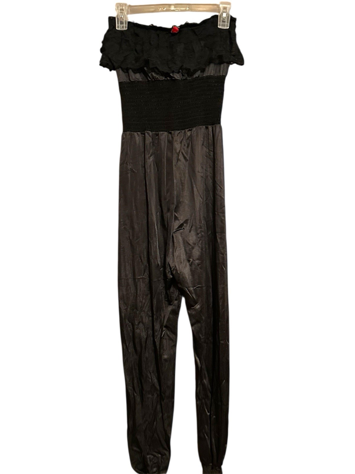 Vintage 70s Undercover Wear Jumpsuit Romper Women L Black Nylon Strapless