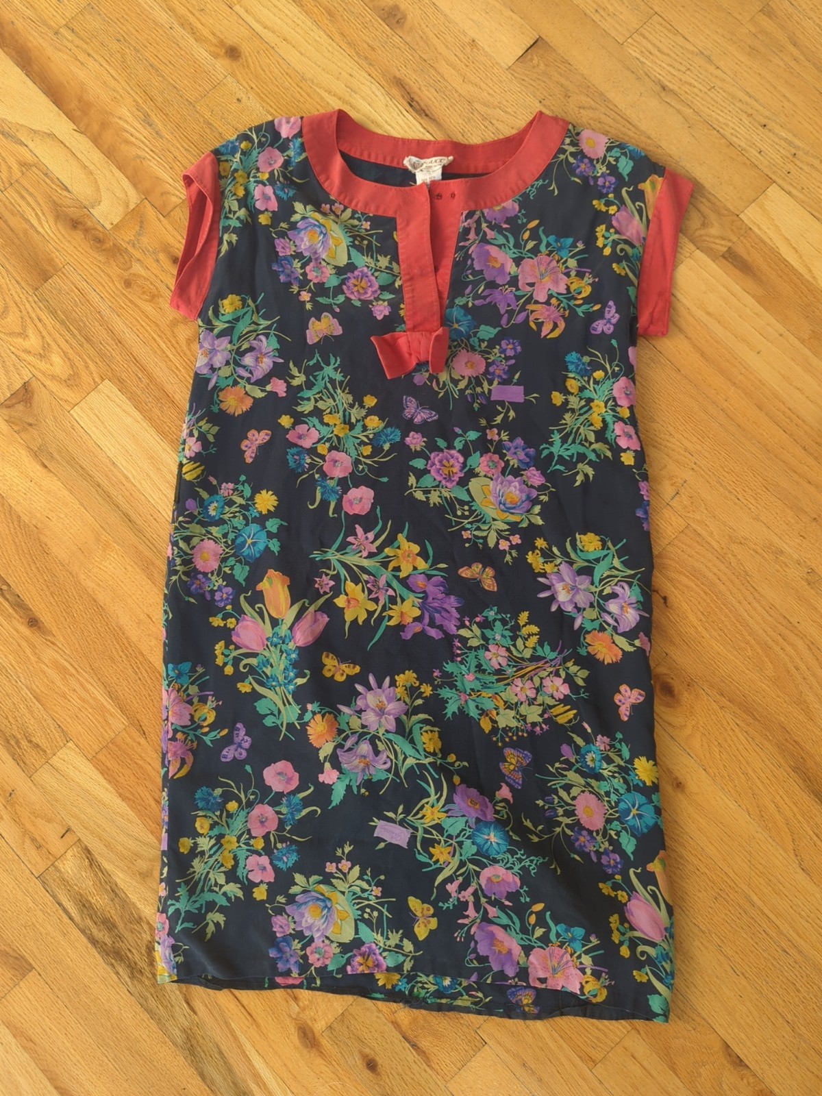 Vintage GUCCI 100% Silk Dress Women’s Floral Navy Made in Italy VTG Crest Label