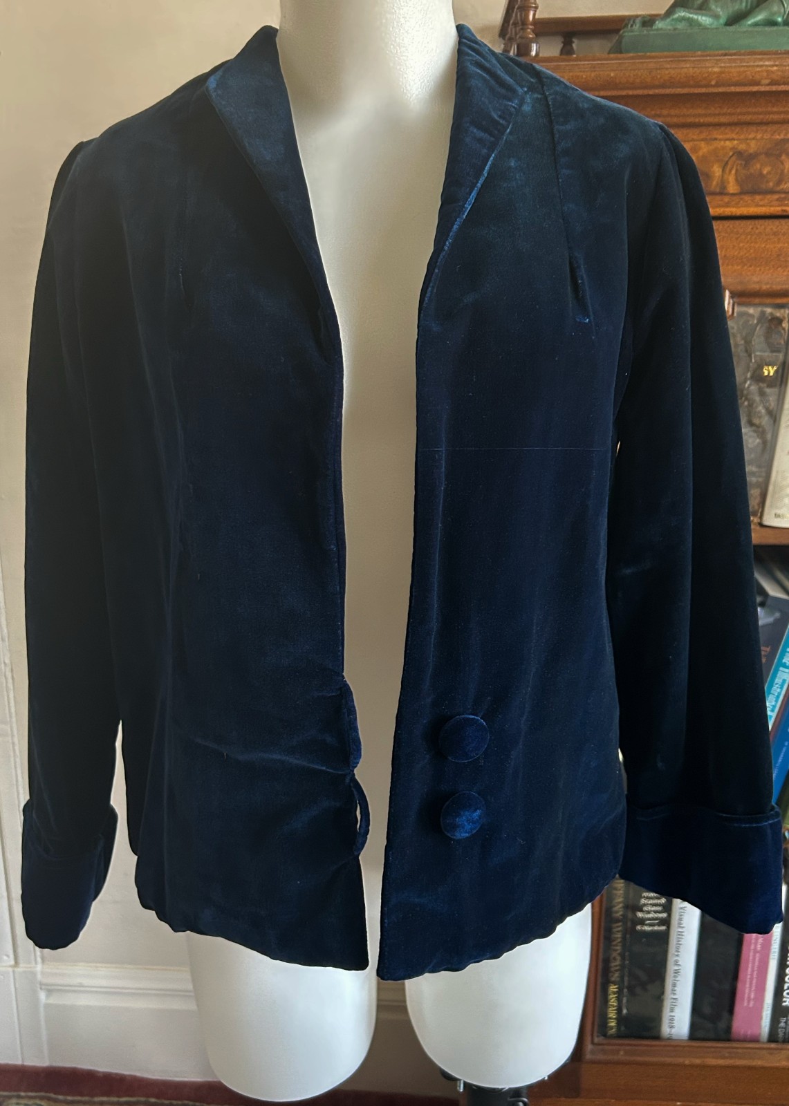 Antique 1920s 30s Vintage Sapphire Blue Velvet Silk Lined Jacket Art Deco XS
