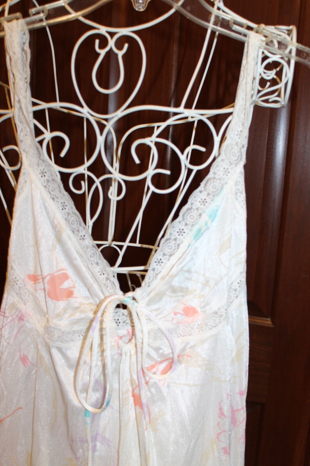 Gilead 4939 Vintage Peignor Nightie and Robe Set white pattern Womens M (bin86)