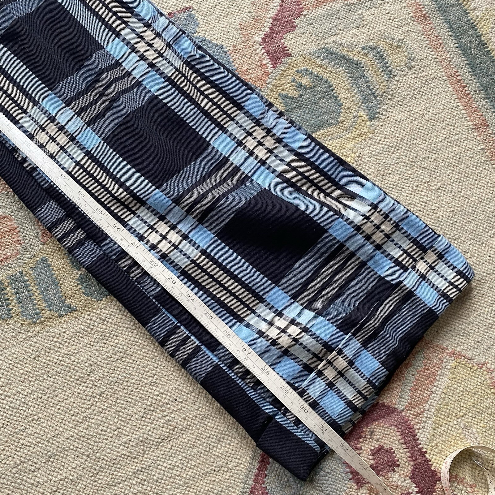 Vintage Plaid Bell Bottoms 27×32 Big Bell Flare Hippie Blue 70s Talon Zip Cotton
