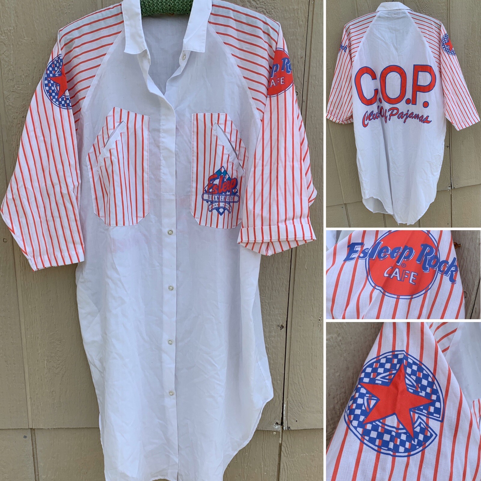 Vintage ESLEEP Nightshirt COP Club Of Pajamas Esleep Rock Cafe 1980s 1990s