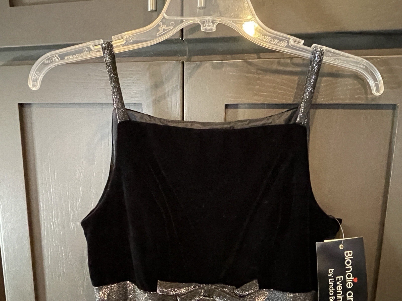 Vintage 90s Blondie and Me Evening Formal Dress Black Silver Velvet Size 5/6 NTW
