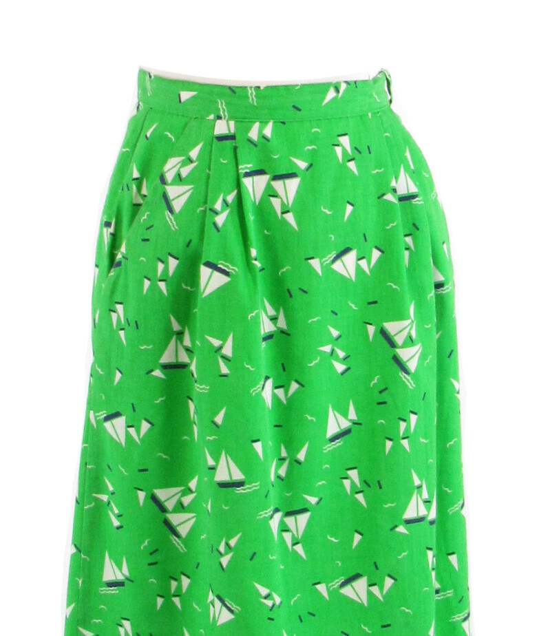 Green white sail boat print cotton MAGIC SPORTSWEAR INC. vintage skirt XS