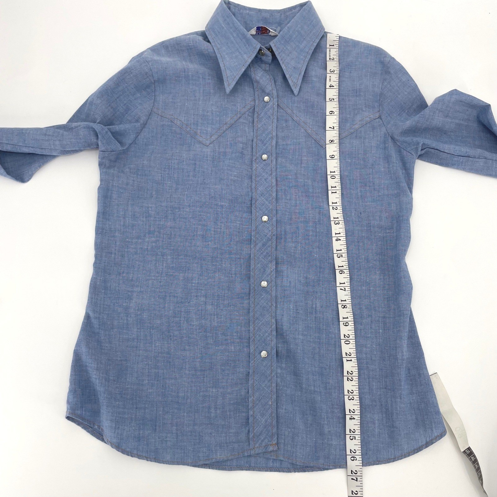 Vtg 70s Levis For Gals Western Shirt Looped L Tag Pearl Snaps L 20″ PTP Rare