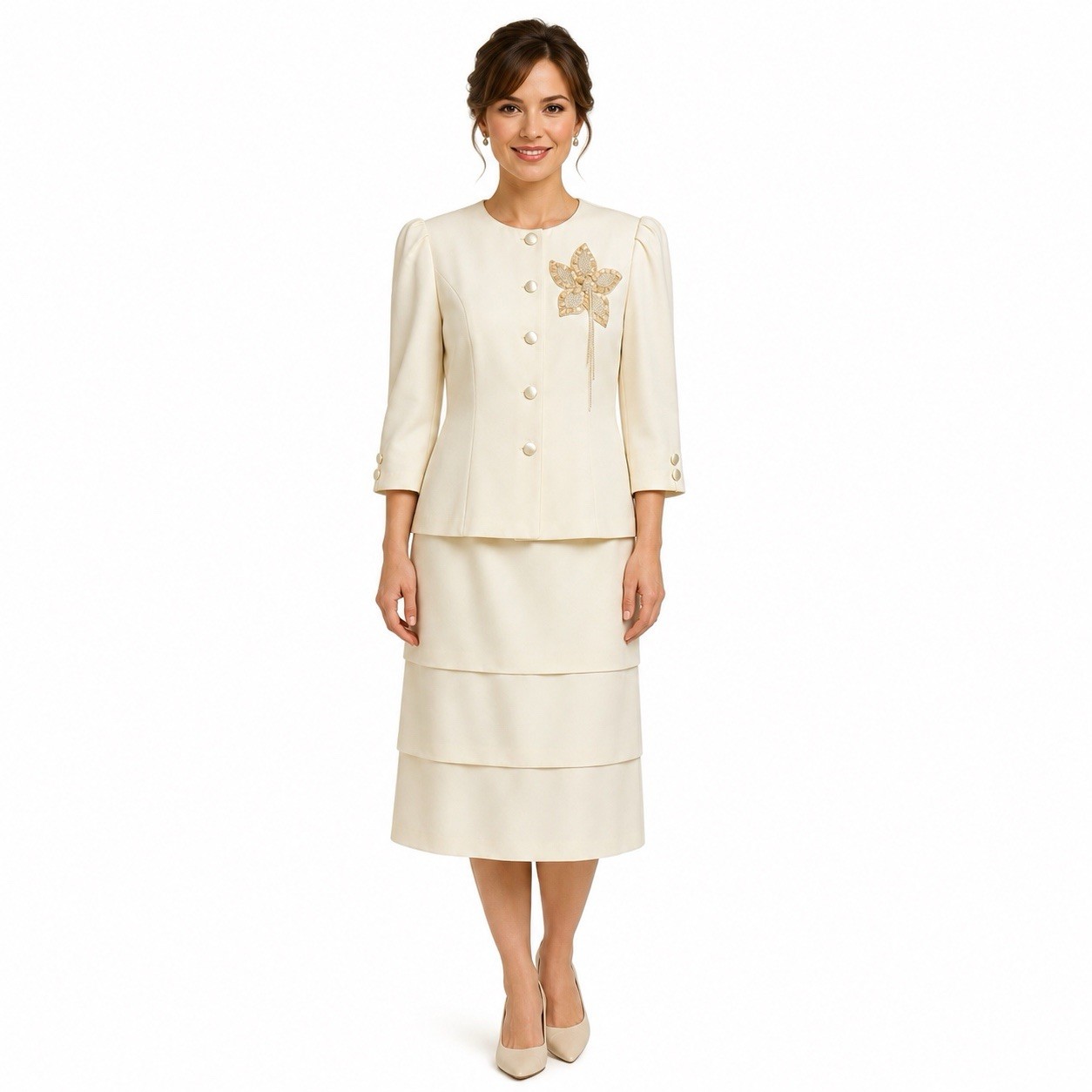 Petites by Demaro Ivory Skirt Suit Beaded Size 9 Vintage 80s Wedding
