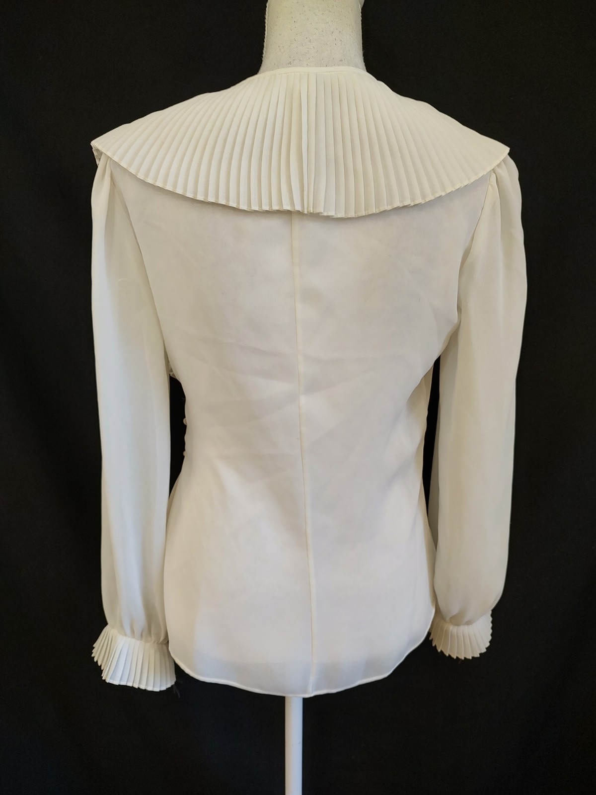 Vintage 70’s B Altman Top Wrap Blouse Sheer White Crepe Pleat Ruffle Poet Sz L