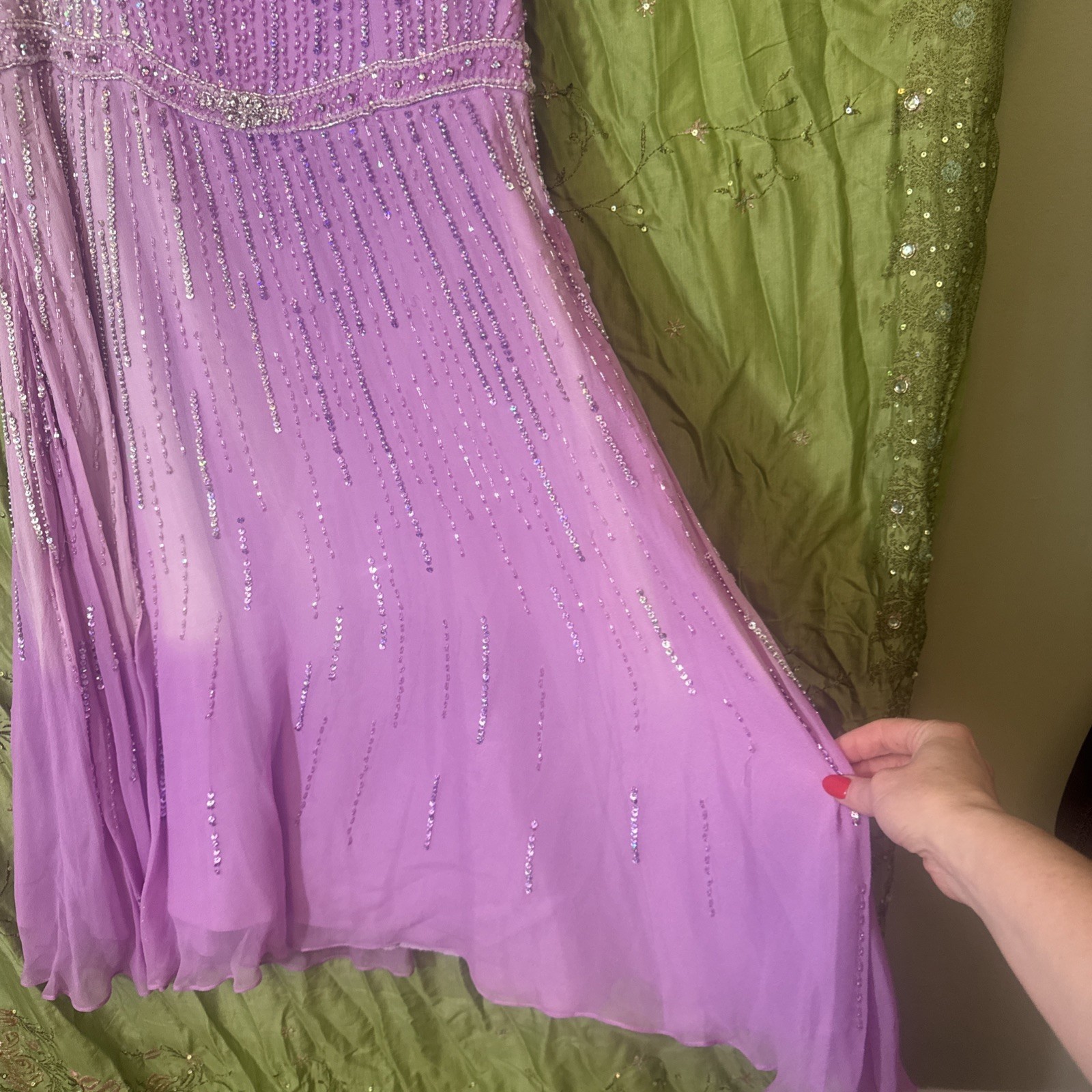 Vintage Y2K Formal Dress Purple Beaded Sequins Lavender Gown By XCite Women’s 12