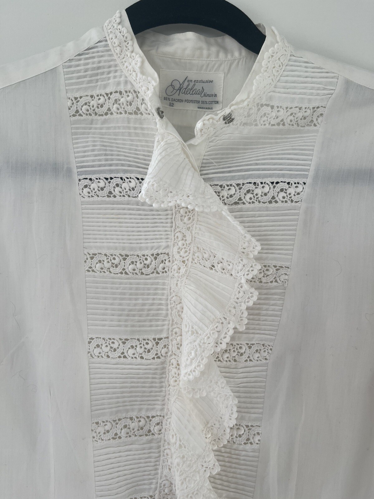 Vintage 1950’s Adelaar Lace Buttondown Washable Dacron Cotton Blouse Size 12