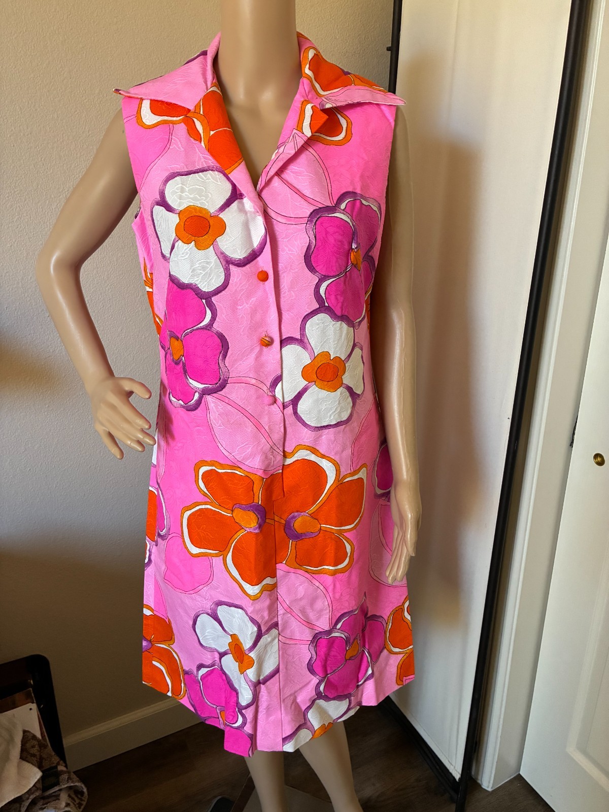 Vtg 60’s NWT McInerny Hawaii MOD Floral Shirt Dress 14