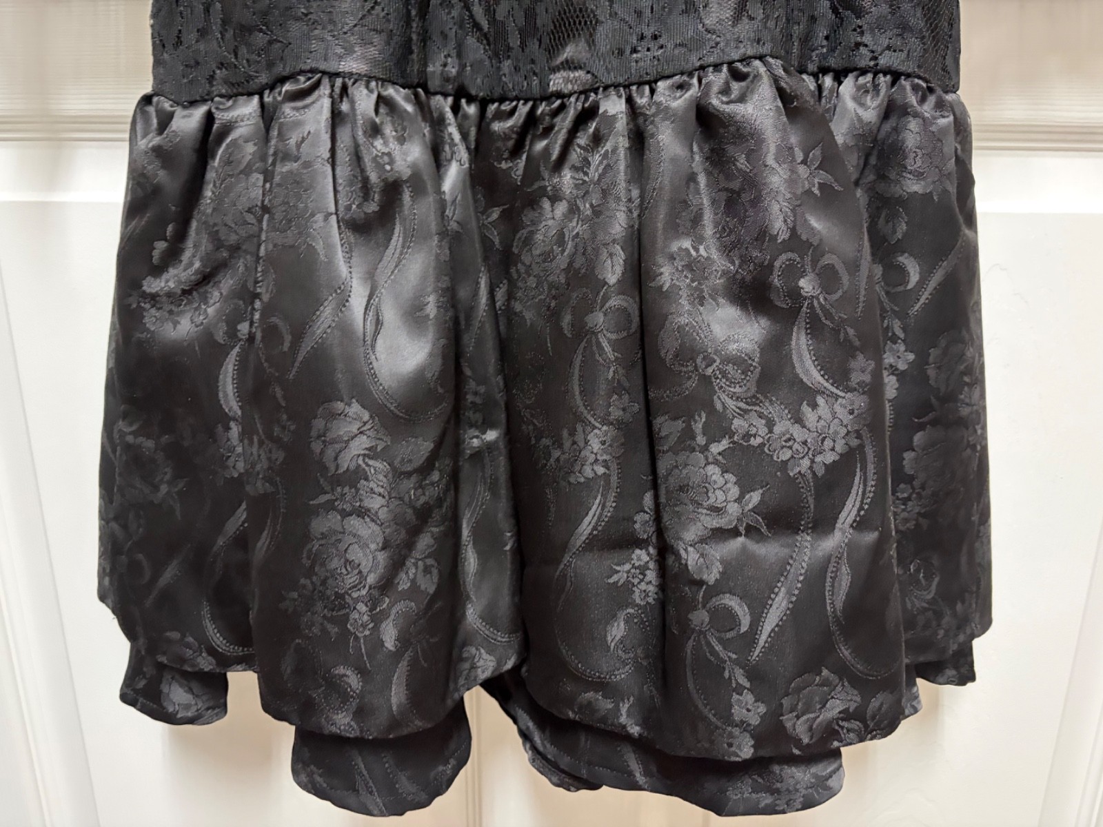 vtg Scott McClintock 80s Black dress Lace bodice drop waist Brocade satin bottom