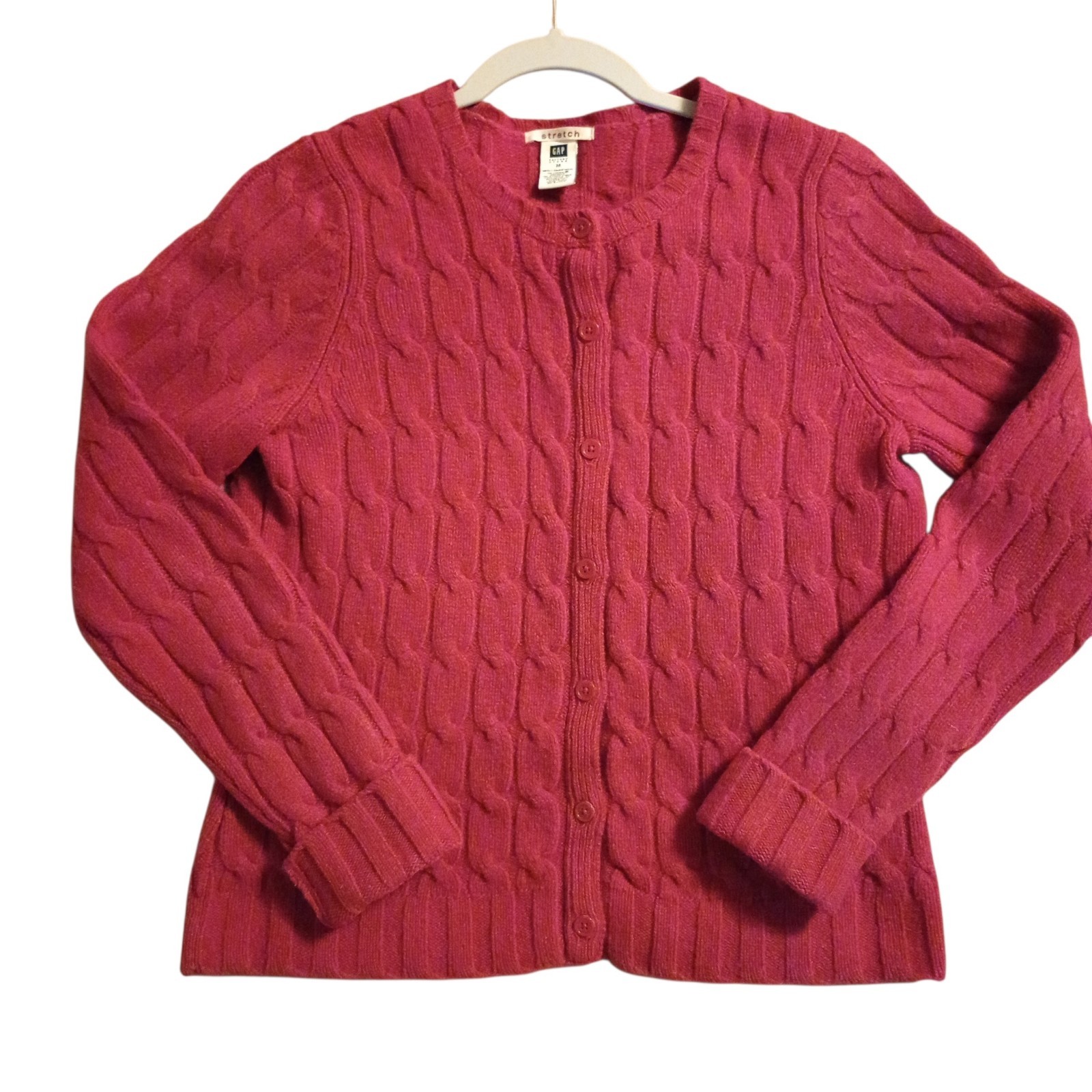 Vintage GAP Women’s M Lambs Wool Sweater EUC Cable Knit Cardigan Red Y2K BOHO