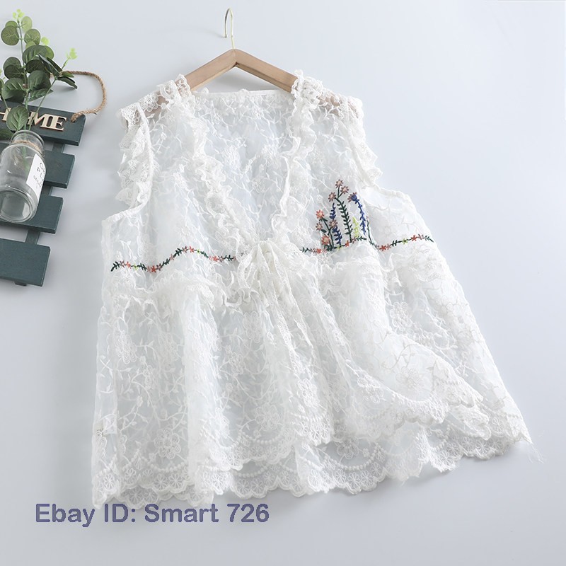 Lace Vest Women’s Loose Transparent Large Size Gilet Waistcoats Cotton Linen NEW