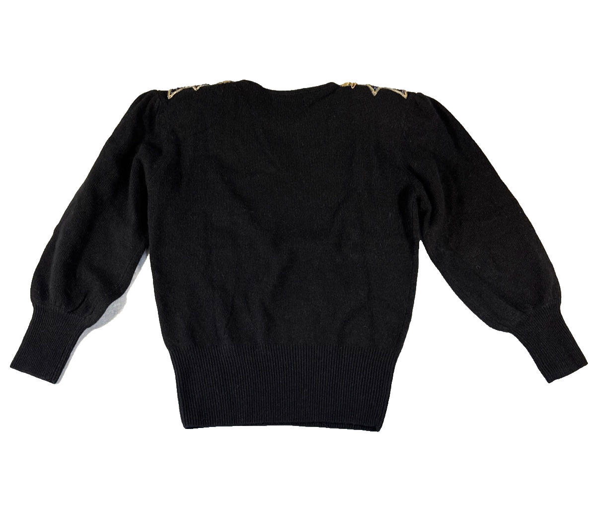 Vintage Angora Lambswool Sweater Womens M Black Gold Sequin Beaded 80s Glam