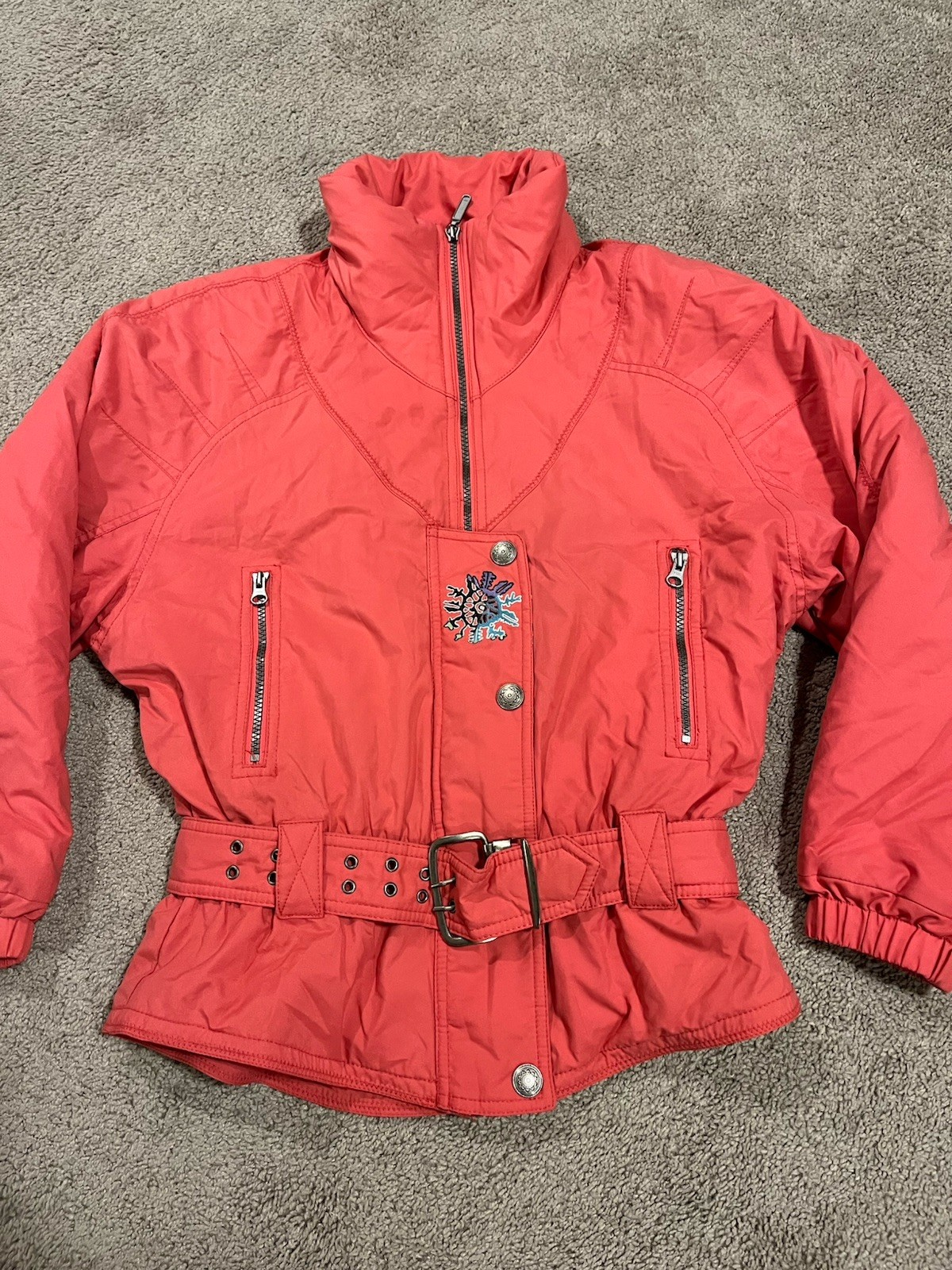 Vintage Snuggler Ski Wear Jacket Frosty Parka Ladies Sz 8 Pink Embroidered RARE