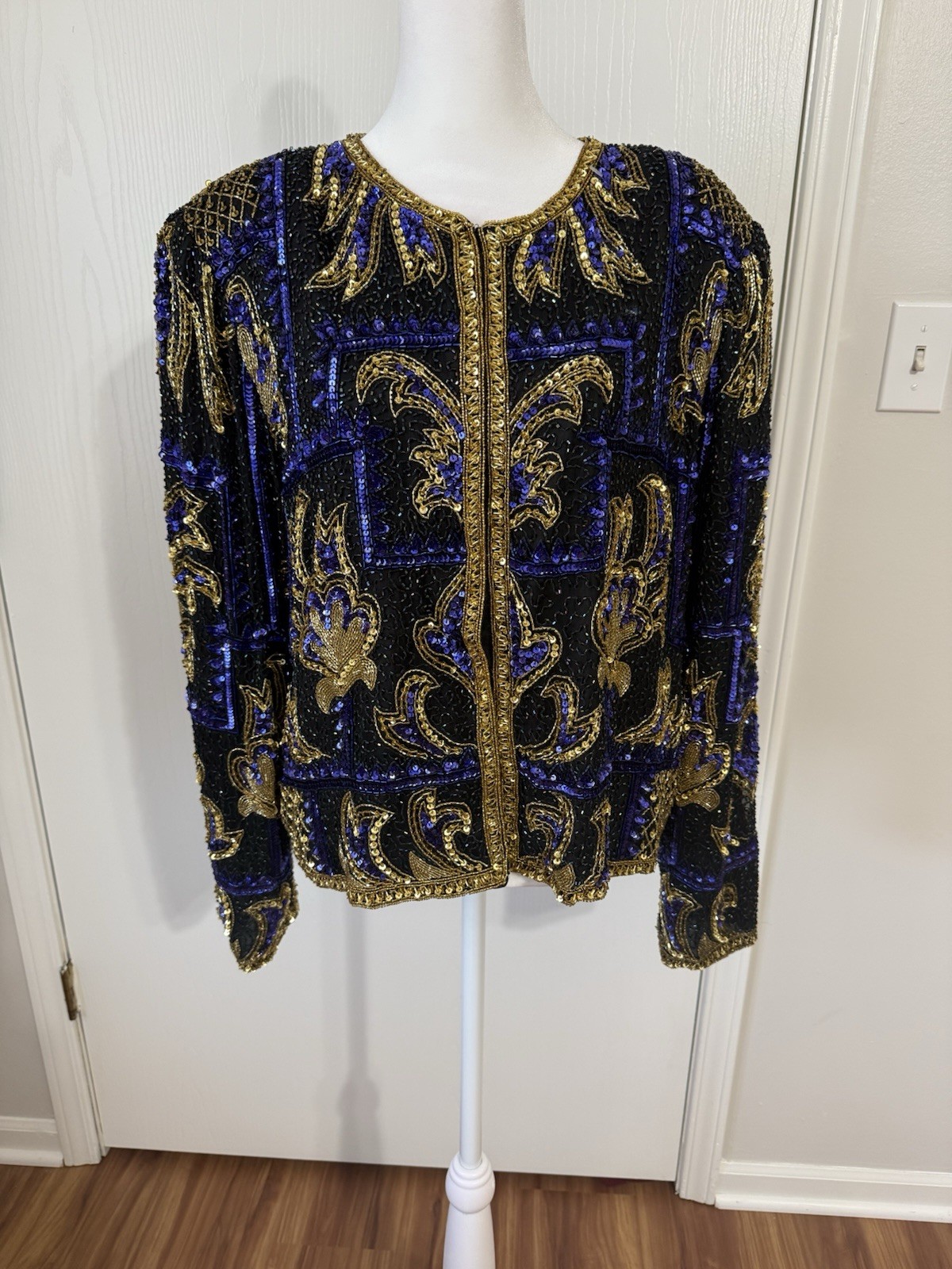 Vintage 80s Brilliante Sequin Beaded Purple and Gold Jacket Size Medium