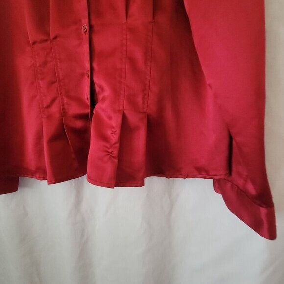 East 5th Blouse Red silky Retro pleats sz 18 Y2K Vtg romantic corporate 90s EUC
