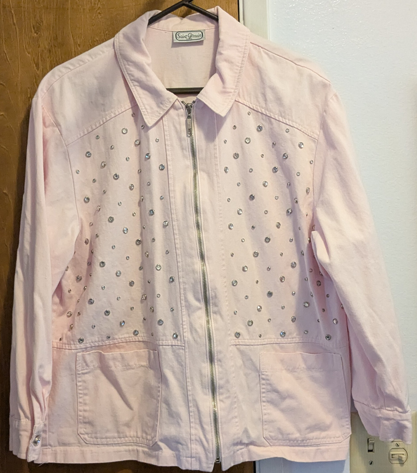Saint Germain Paris Pink Womens Rhinestone Bling Zip coat Jacket Rare Vintage