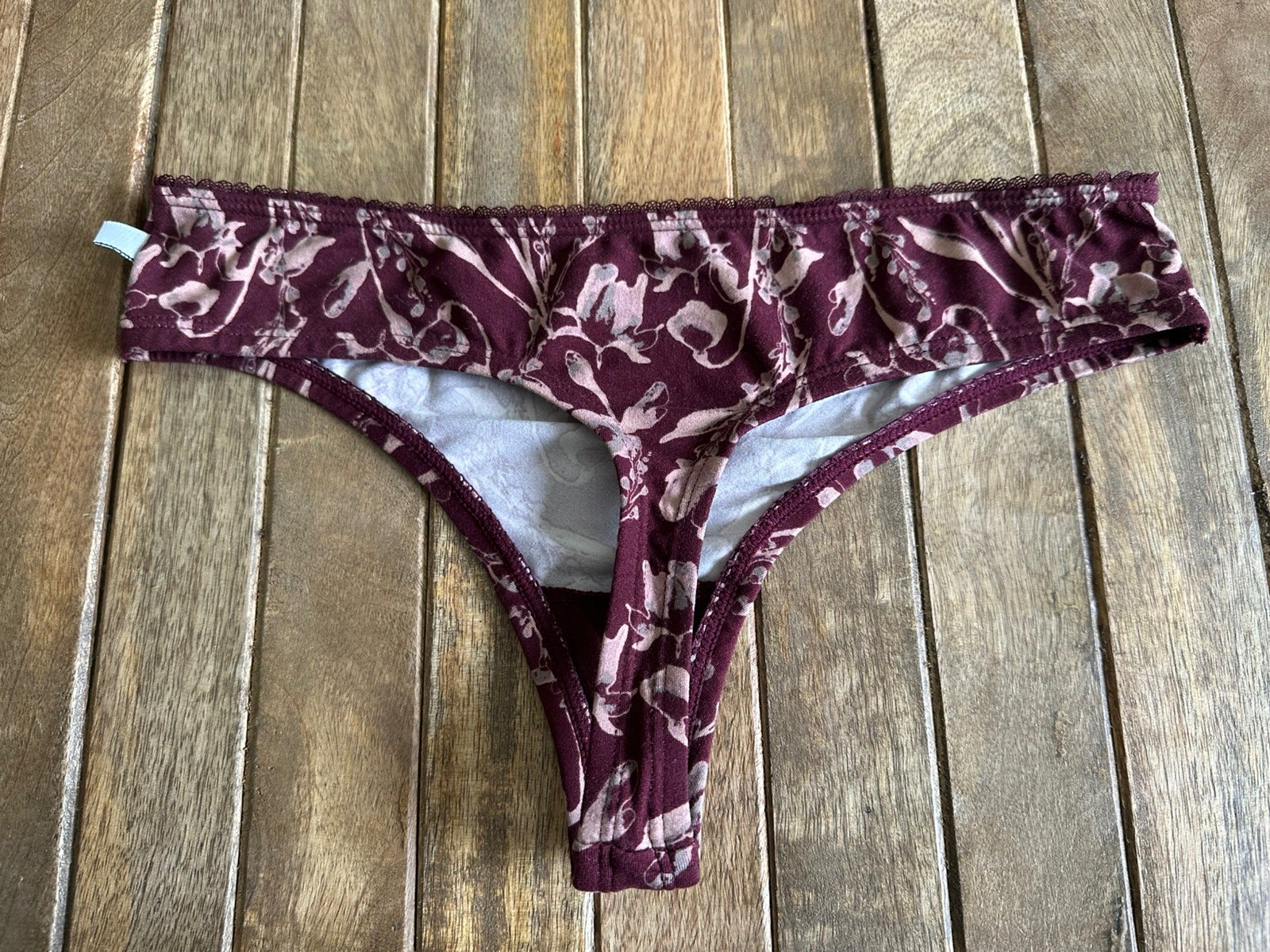 Vtg Anne Klein S Black Wine Floral Bikini Panties Panty