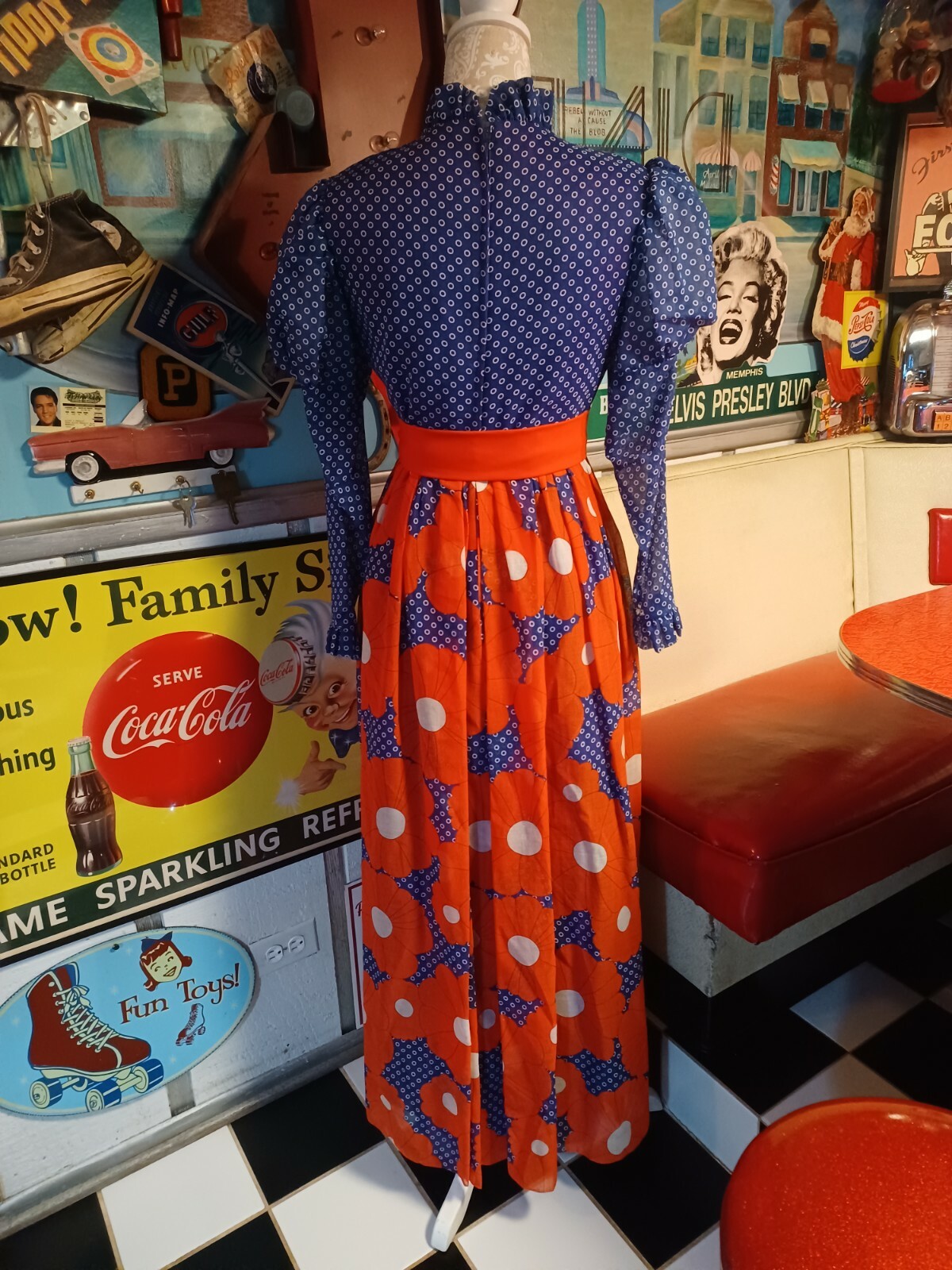 True Vtg Mid-century 1960s 1970s Maxi Flower Power Dress Mod MCM Go-Go Hippie 9