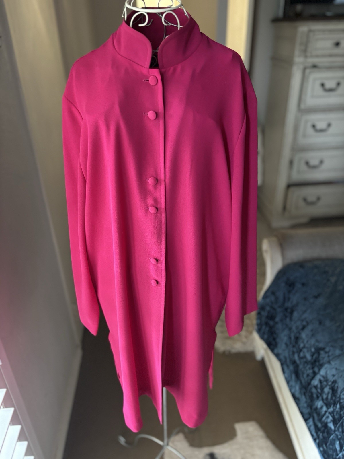 LIZ DAVENPORT Vintage Fuscia Pink Crepe Duster Coat Jacket 10 M