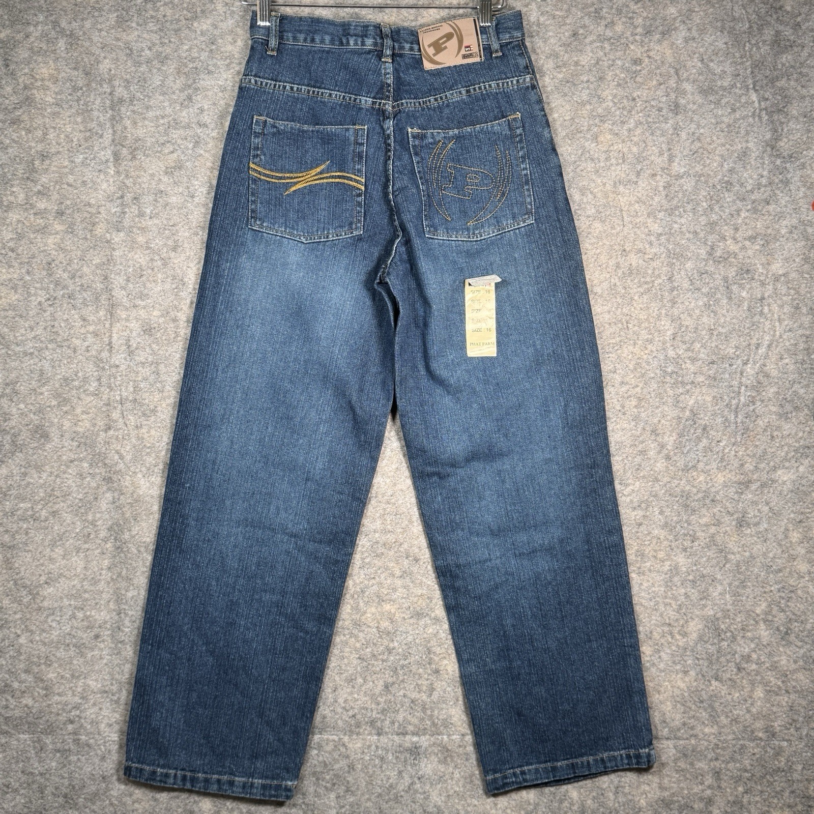 Vintage Y2K NWT Womens Phat Farm Jeans Size 16 28×29 Embroidered Baggy Hip Hop