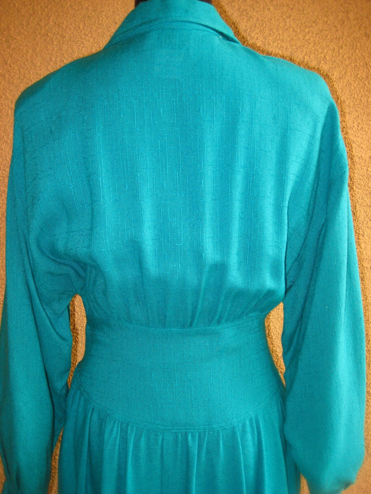 Vintage Secrets 80s rayon/flax kelly green fit/flare button front midi dress 6