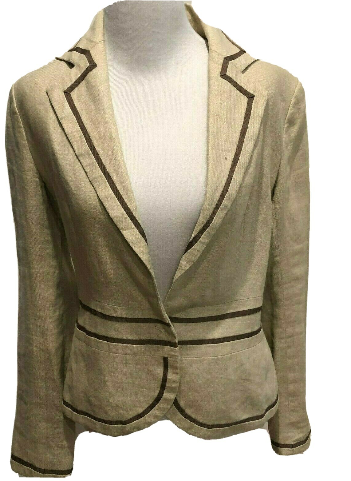 Zara Jacket Women’s Size 4 Linen Shoulder Pads Beige Tan Lined Vintage